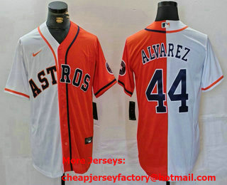 Men's Houston Astros #44 Yordan Alvarez White Orange Split Stitched Baseball Jersey 01