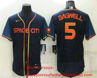 Men's Houston Astros #5 Jeff Bagwell 2022 Navy Blue City Connect Flex Base Stitched Baseball Jersey