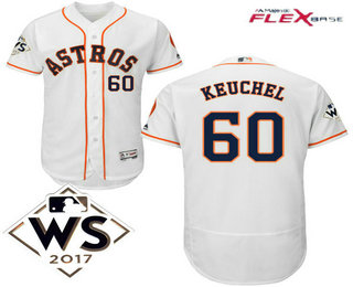 Men's Houston Astros #60 Dallas Keuchel White Home 2017 World Series Patch Flex Base MLB Jersey
