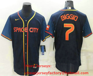 Men's Houston Astros #7 Craig Biggio 2022 Navy Blue City Connect Flex Base Stitched Baseball Jersey
