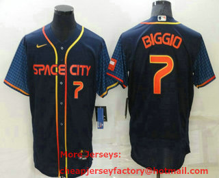 Men's Houston Astros #7 Craig Biggio 2022 Number Navy Blue City Connect Flex Base Stitched Baseball Jersey