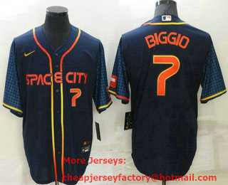 Men's Houston Astros #7 Craig Biggio Number 2022 Navy Blue City Connect Cool Base Stitched Jersey
