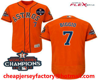 Men's Houston Astros #7 Craig Biggio Orange Alternate 2017 World Series Champions And Strong Patch Flex Base MLB Jersey