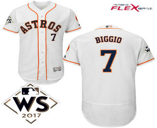 Men's Houston Astros #7 Craig Biggio White Home 2017 World Series Patch Flex Base MLB Jersey