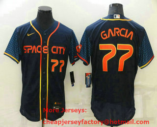 Men's Houston Astros #77 Luis Garcia 2022 Number Navy Blue City Connect Flex Base Stitched Baseball Jersey