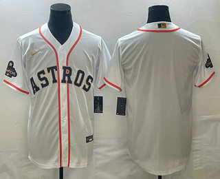 Men's Houston Astros Blank 2023 White Gold World Serise Champions Patch Cool Base Stitched Jersey 01