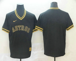 Men's Houston Astros Blank Black Gold Nike Cooperstown Legend V Neck Jersey