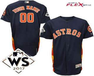 Men's Houston Astros Custom Navy Blue Alternate 2017 World Series Patch Flex Base MLB Jersey