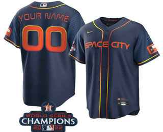 Men's Houston Astros Customized Navy 2022 World Series Champions City Connect Cool Base Stitched Baseball Jersey