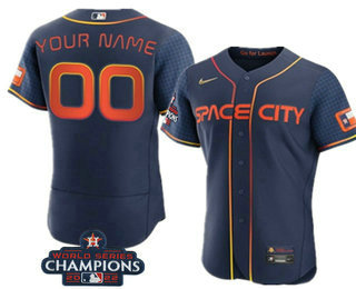 Men's Houston Astros Customized Navy 2022 World Series Champions City Connect Flex Base Stitched Baseball Jersey