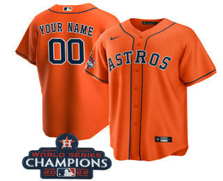 Men's Houston Astros Customized Orange 2022 World Series Champions Cool Base Stitched Baseball Jersey