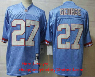 Men's Houston Oilers #27 Eddie George Light Blue Throwback Jersey
