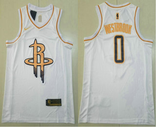 Men's Houston Rockets #0 Russell Westbrook White Golden Nike Swingman Stitched NBA Jersey