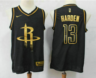 Men's Houston Rockets #13 James Harden Black Golden Edition Nike Swingman Jersey