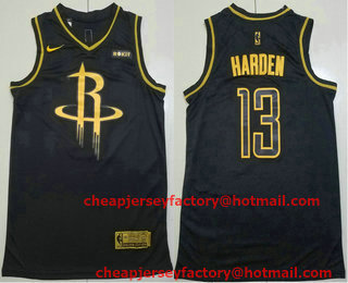 Men's Houston Rockets #13 James Harden Black Golden Nike Swingman Stitched NBA Jersey With The Sponsor Logo