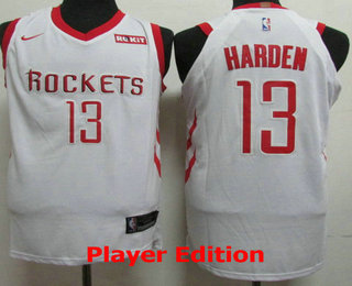 Men's Houston Rockets #13 James Harden White 2018 Nike Player Edition Stitched NBA Jersey With The Sponsor Logo