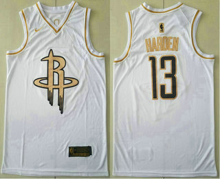 Men's Houston Rockets #13 James Harden White Golden Nike Swingman Stitched NBA Jersey