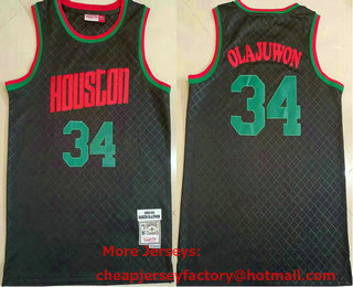Men's Houston Rockets #34 Hakeem Olajuwon 1993-94 Black Hardwood Classics Soul Swingman Throwback Jersey