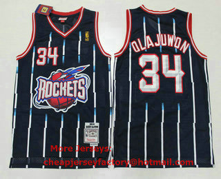 Men's Houston Rockets #34 Hakeem Olajuwon 1993-94 Navy Blue Gold NBA Hardwood Classics Soul Swingman Throwback Jersey