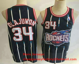 Men's Houston Rockets #34 Hakeem Olajuwon 1993-94 Navy Blue Hardwood Classics Soul Swingman Throwback Jersey