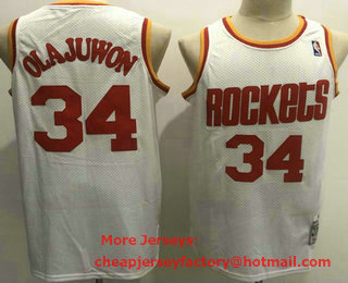 Men's Houston Rockets #34 Hakeem Olajuwon 1993-94 White Hardwood Classics Soul Swingman Throwback Jersey