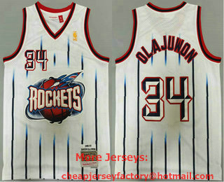 Men's Houston Rockets #34 Hakeem Olajuwon 1996-97 White Gold NBA Hardwood Classics Soul Swingman Throwback Jersey