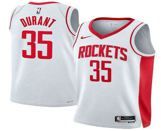 Men's Houston Rockets #35 Kevin Durant White Sponsor Swingman Stitched Jersey