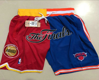 Men's Houston Rockets and New York Knicks Red With Blue 1994 The Finals Patch Split Shorts