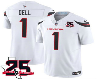 Men's Houston Texans #1 Tank Dell Limited White 25TH Patch FUSE Vapor Jersey