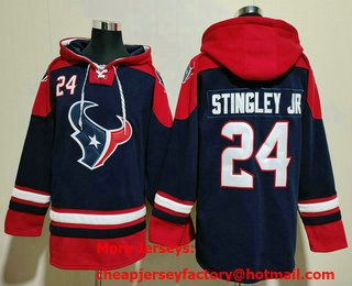 Men's Houston Texans #24 Derek Stingley Jr Navy Blue Ageless Must Have Lace Up Pullover Hoodie