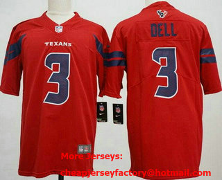 Men's Houston Texans #3 Tank Dell Limited Red Vapor Jersey