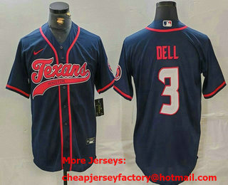 Men's Houston Texans #3 Tank Dell Navy With Patch Cool Base Stitched Baseball Jersey