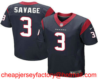 Men's Houston Texans #3 Tom Savage Navy Blue Team Color Stitched NFL Nike Elite Jersey