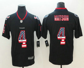 Men's Houston Texans #4 Deshaun Watson 2018 USA Flag Fashion Black Color Rush Stitched Nike Limited Jersey