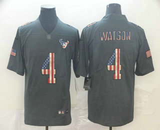 Men's Houston Texans #4 Deshaun Watson 2019 Black Salute To Service USA Flag Fashion Limited Jersey
