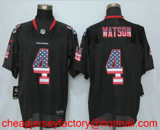 Men's Houston Texans #4 Deshaun Watson Black USA Flag Fashion Stitched NFL Nike Elite Jersey