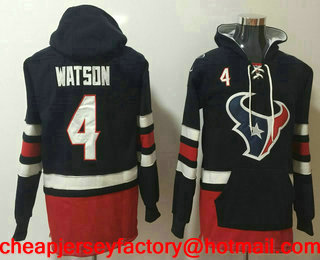 Men's Houston Texans #4 Deshaun Watson NEW Navy Blue Pocket Stitched NFL Pullover Hoodie