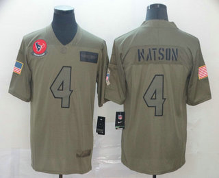 Men's Houston Texans #4 Deshaun Watson NEW Olive 2019 Salute To Service Stitched NFL Nike Limited Jersey