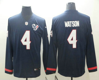 Men's Houston Texans #4 Deshaun Watson Nike Navy Therma Long Sleeve Limited Jersey