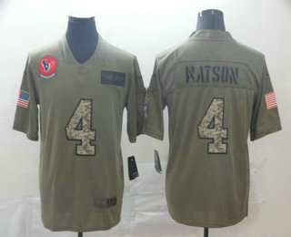 Men's Houston Texans #4 Deshaun Watson Olive Camo 2019 Salute To Service Stitched NFL Nike Limited Jersey