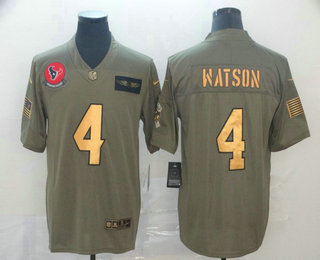 Men's Houston Texans #4 Deshaun Watson Olive Gold 2019 Salute To Service Stitched NFL Nike Limited Jersey