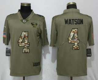 Men's Houston Texans #4 Deshaun Watson Olive With Camo 2017 Salute To Service Stitched NFL Nike Limited Jersey
