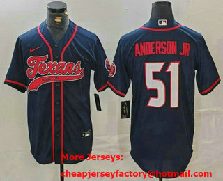 Men's Houston Texans #51 Will Anderson Jr Navy With Patch Cool Base Stitched Baseball Jersey