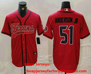 Men's Houston Texans #51 Will Anderson Jr Red With Patch Cool Base Stitched Baseball Jersey