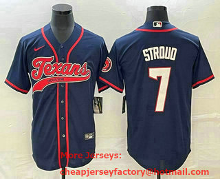 Men's Houston Texans #7 CJ Stroud Navy Blue With Patch Cool Base Stitched Baseball Jersey
