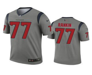 Men's Houston Texans #77 Martinas Rankin Gray Inverted Legend Jersey