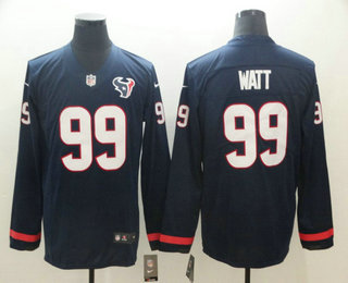 Men's Houston Texans #99 J.J. Watt Nike Navy Therma Long Sleeve Limited Jersey