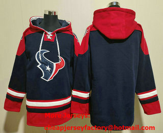Men's Houston Texans Blank Navy Blue Ageless Must Have Lace Up Pullover Hoodie