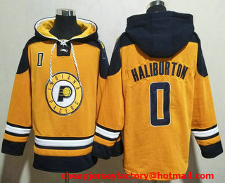 Men's Indiana Pacers #0 Tyrese Haliburton Yellow Ageless Must Have Lace Up Pullover Hoodie