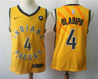 Men's Indiana Pacers #4 Victor Oladipo New Yellow 2018 Nike Swingman Stitched NBA Jersey With The Sponsor Logo